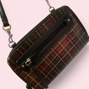Plaid Adjustable Crossbody Bag With Strap - Red and Black